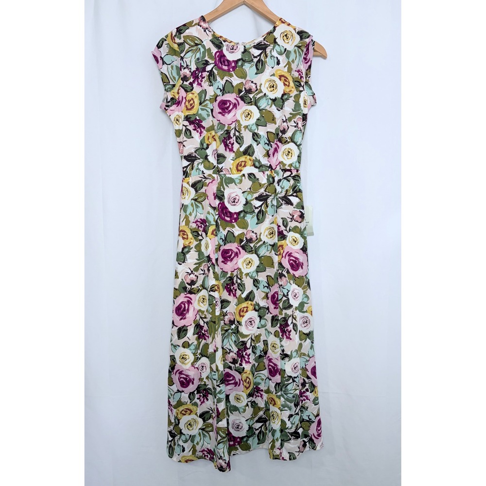Bohme Floral Smocked Back Midi Dress Rose Print Small NEW Cottagecore Modest